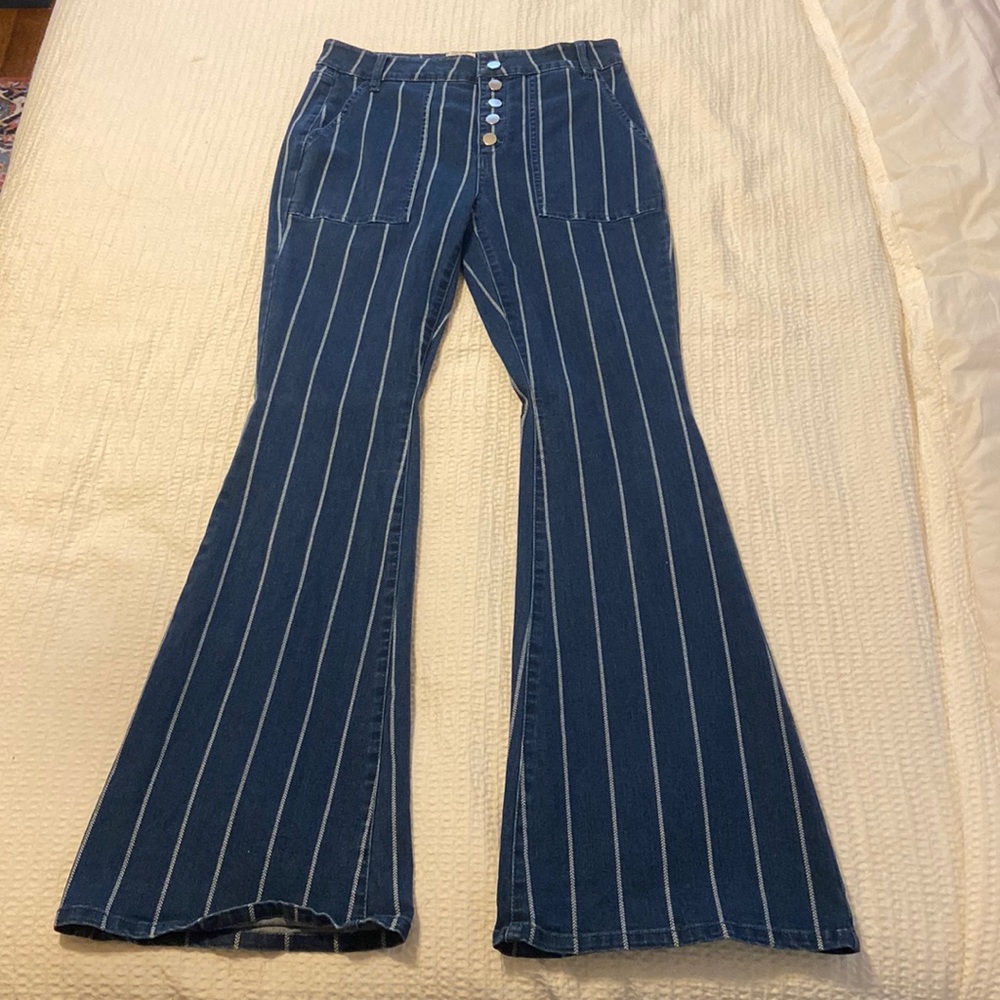 Pin-strip bell bottom jeans